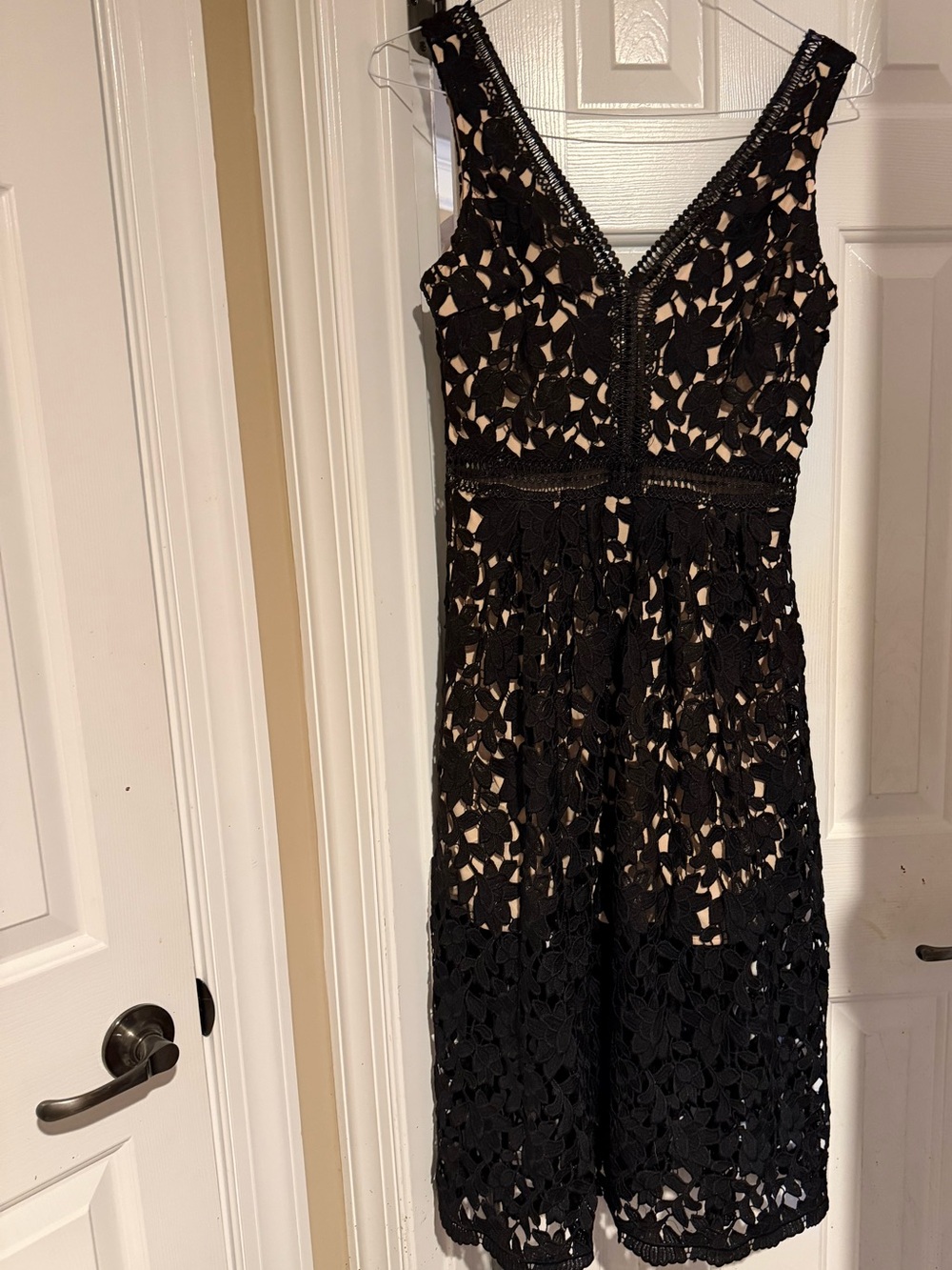 Just Me Black Floral Lace V-Neck Midi Dress
